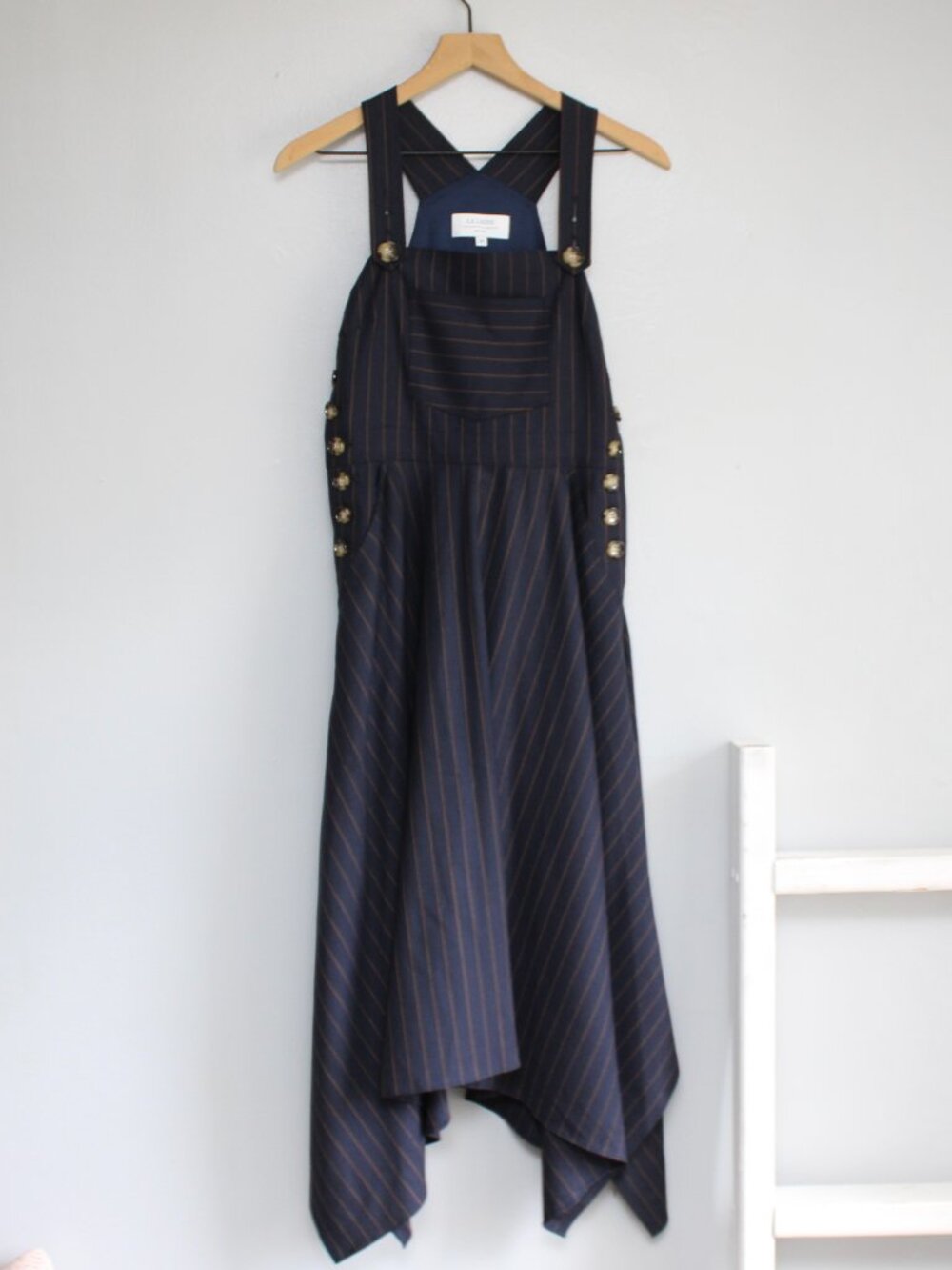 La Ligne New York Medium Navy Genevieve Classic Pinstripe Mid-Length Dress sz XS - Picture 1 of 5